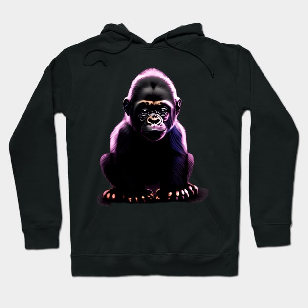 Cute baby gorilla standing under purple light Hoodie by JPXD